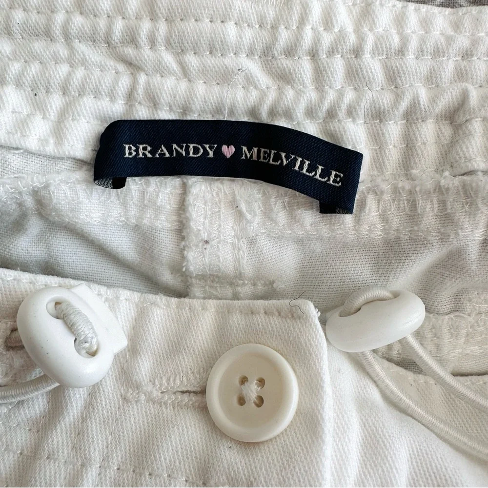 Brandy Melville White Kim Cargo Pants Utility Pockets Bungee Wide Leg XS/S